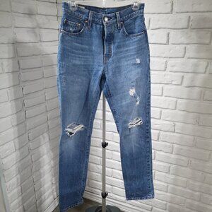 Levi's 501 Ladies Size 25/32 Button Front Distressed Light Wash Blue Jeans